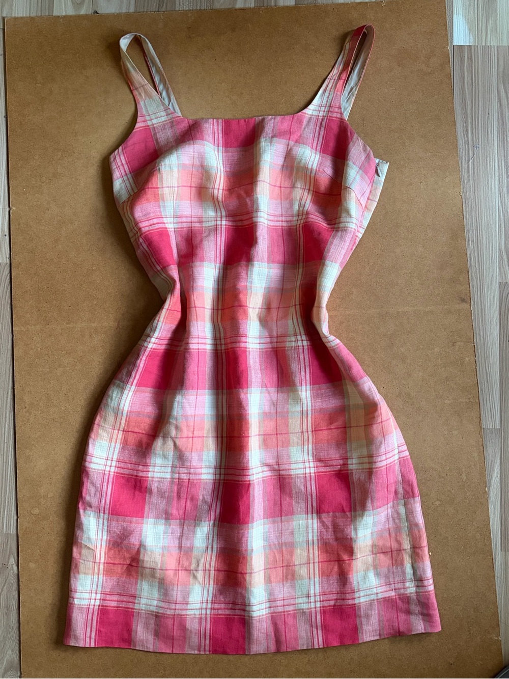 Jones New York Pink and Coral Plaid Sleeveless Mini Dress